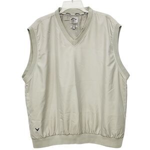 Callaway Golf Men’s Vest Embroidered Logo Beige Pullover V-Neck Full/Lining XL